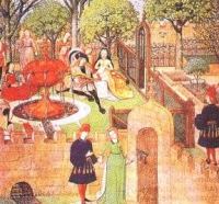 CAVALIERI E DAME PARLANO D'AMORE ALLIETATI DALLE CANZONI DI UN TROVATORE