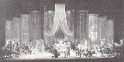 Scena di D. Ferretti per l'atto 2, teatro alla Scala di Milano, stagione 1977-78, in Tutti i libretti di Puccini, ed. Garzanti.