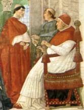 Papa Sisto IV nell'Inaugurazione della Biblioteca Sistina, in un dipinto di Melozzo da Forl�. Citt� del Vaticano. Pinacoteca