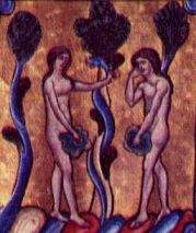 La caduta, miniatura sec. XII dalla Bibbia di Souvigny (Moulins, Biblioteca Municipale)