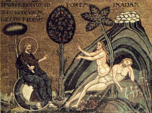 L'uomo e la donna, nascita di Eva, mosaico del Duomo di Monreale