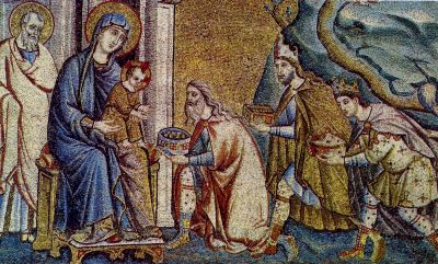 Adorazione dei Magi, mosaico di Pietro Cavallini (1273-1330), Basilica di Santa Maria in Trastevere, Roma