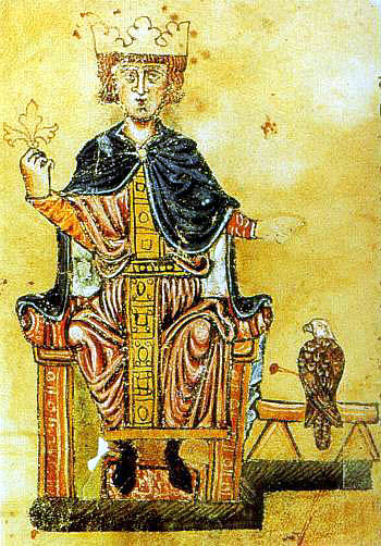 Federico II ritratto con il falco (da De arte venandi cum avibus)