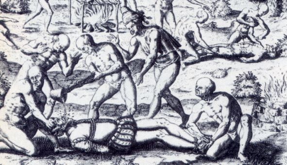 Gli indigeni si ribellano ai conquistatori (xilografia del XVI sec.)