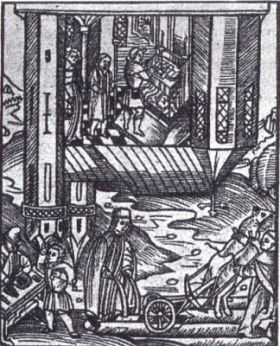 Allegoria del 1508: un contadino celebra la messa in una chiesa capovolta, un monaco ara i campi