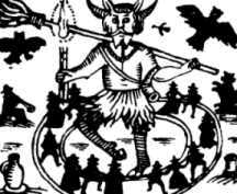 Il demonio nel cerchio infernale, fra streghe e stregoni (incisione inglese del 1628).