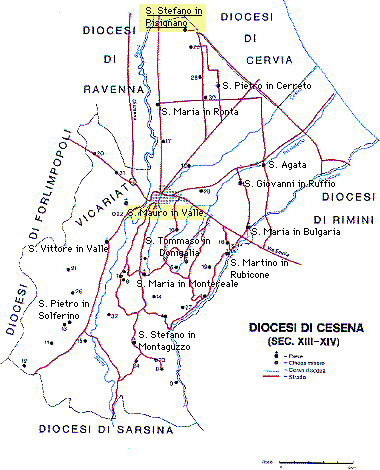 Carta delle pievi nella diocesi di Cesena