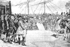 L'imbarco per l'America di Manon e des Grieux. Disegno di D. Paolocci del 1893, in Tutti i libretti di Puccini, ed. Garzanti.