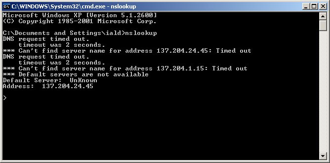 Nslookup server unreachable
