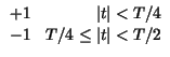 $\displaystyle \begin{array}{cr}
+1 & \left\vert t\right\vert <T/4\\
-1 & T/4\leq \left\vert t\right\vert <T/2
\end{array}$