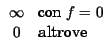 $\displaystyle \begin{array}{cl}
\infty & \hbox {con}\; f=0\\
0 & \hbox {altrove}
\end{array}$