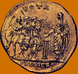 Moneta del I sec. a.C. con scena sacrificale prima di una votazione