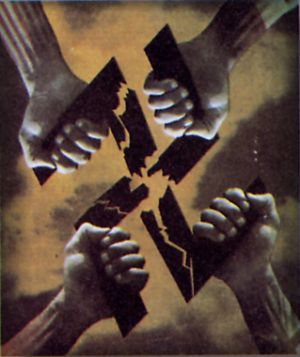 Manifesto stampato nel 1945 per celebrare la vittoria alleata sul nazismo