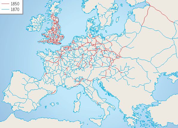 Lo sviluppo della rete ferroviaria in Europa (1850-70)