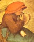 Bruegel, Nozze di contadini (1530-69), Vienna (part. di una bambina che mangia il pane).