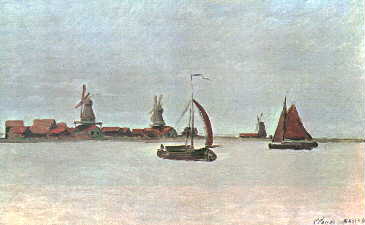 Monet: "Paesaggio con mulini a vento"