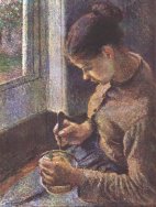 Camille Pissarro: "Giovane contadina che fa colazione"