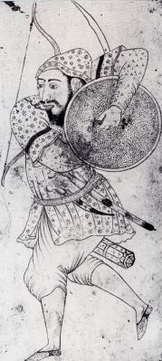 Guerriero mongolo in un disegno persiano del XIII sec. (Istanbul, Biblioteca del Topkapi Savay Muzesi)