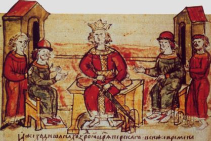 Il principe Vladimir apre il suo paese al cristianesimo (miniatura russa del sec. XI)