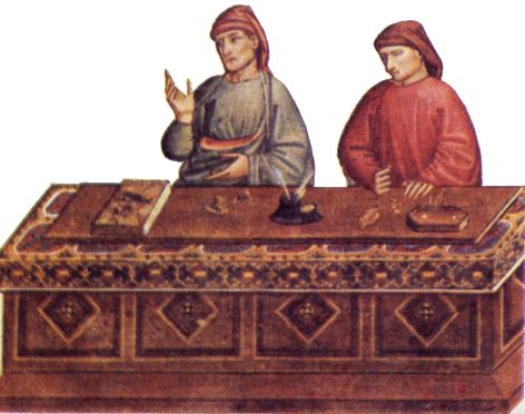 Il banco dei cambiavalute (miniatura medievale)