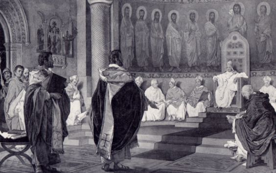 Cirillo e Metodio davanti al papa Adriano II (Roma, Chiesa di San Clemente)