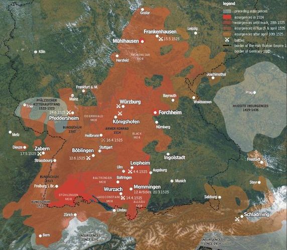 Zone dell'insorgenza contadina al tempo di Lutero