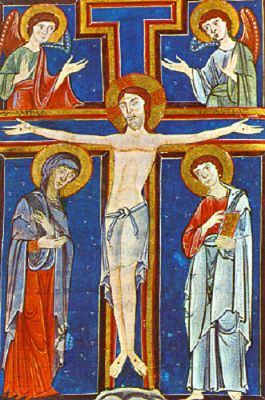 "Crocifisso", miniatura XII secolo, Scuola toscana Salterio di s. Michele a Marturi Biblioteca Laurenziana - Firenze
